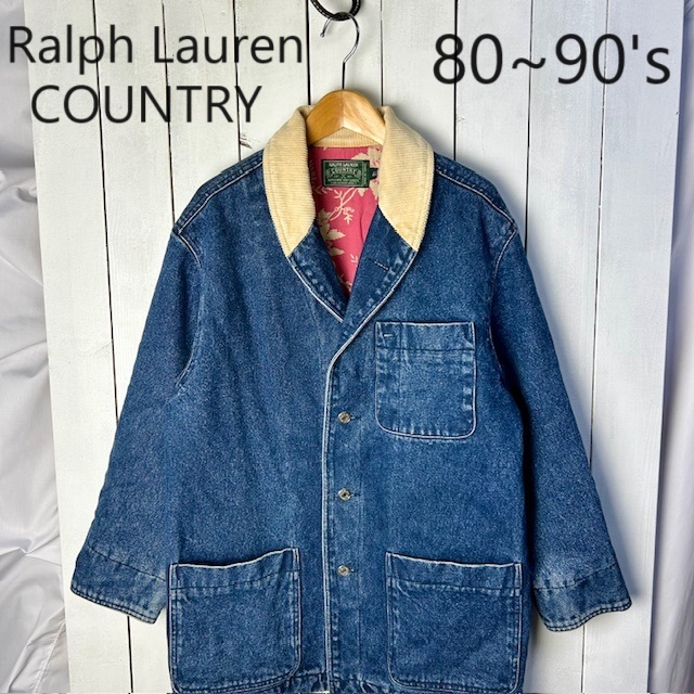 USA古着 80s～90s Ralph Lauren COUNTRY 厚手デニムカバーオール 44 S