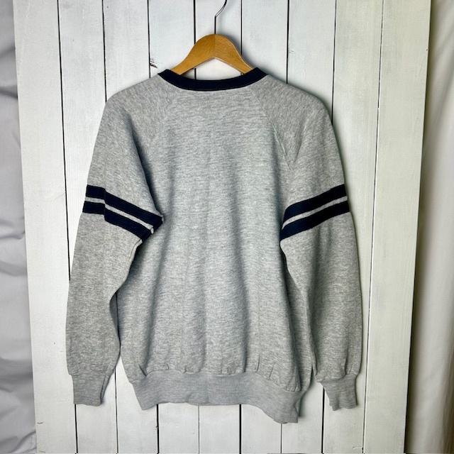 USA古着 70s～80s USA製 ポケット付 フロッキー ラグランカレッジスウェット L～XL グレー オールド ヴィンテージ Velva  Sheen ●215