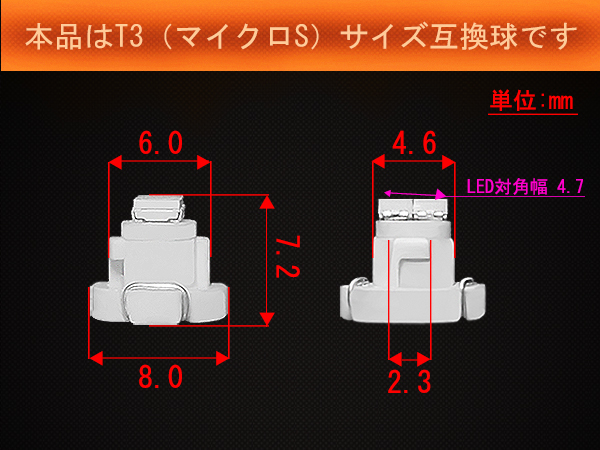 ■T3 (マイクロS) 超高輝度2連SMD‐LED球　緑　グリーン　エアコン/スイッチ/パネル照明_画像2