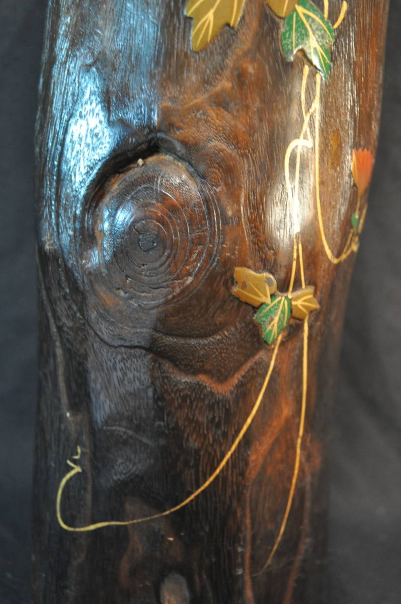 昭和レトロ　匠の技　銅象嵌　花模様　木製　一輪挿し　花瓶　295x120㍉　取手高60ミリ　箱365x85x80　_画像3