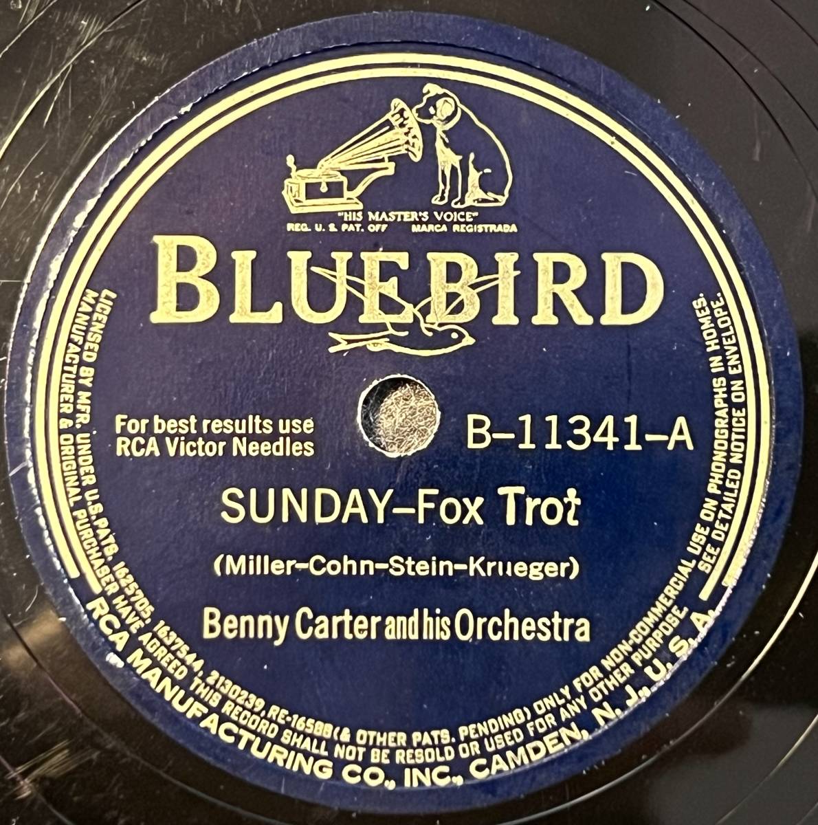 BENNY CARTER AND HIS ORCH. BLUEBIRD Sunday/ Back Bay Boogie_画像1