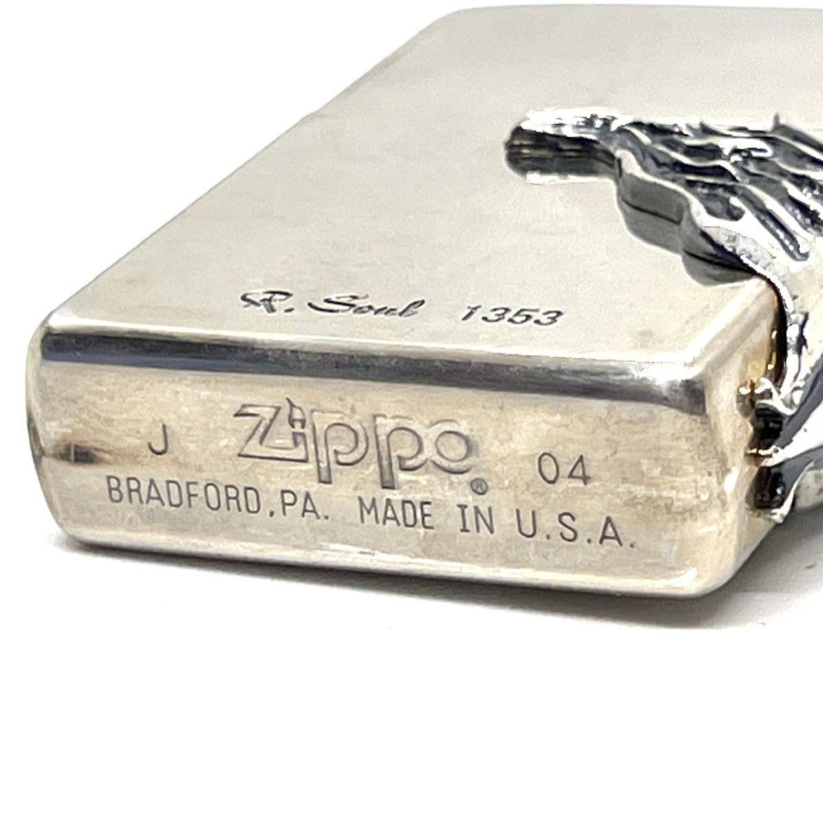 【未着火品!!】ZIPPO ジッポー R.Soul 1353 ウィング メタル オニキス 立体 2004年製 ウイング ストーン_画像5