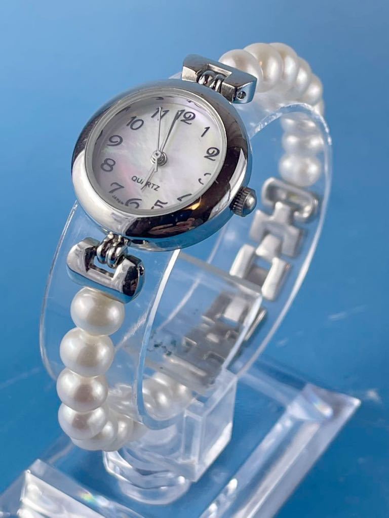 真珠ブレスレット　腕時計　日本製ムーブメント　動作未確認　ジャンク_画像1
