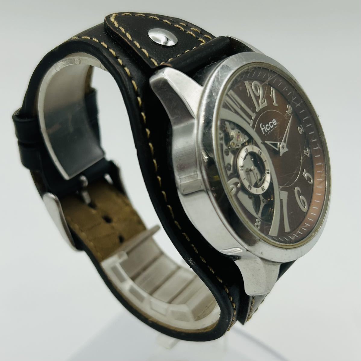 698 Ficce Y.KONISHI フィッチェ メンズ腕時計 腕時計 時計 自動巻 スケルトン アンティーク レザー ドン・小西 AK_画像3