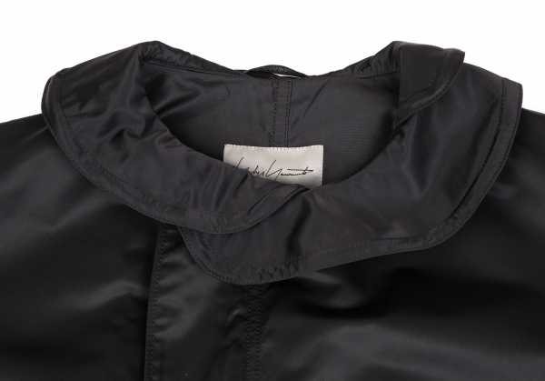 ヨウジヤマモト ファムYohji Yamamoto FEMME ナイロンレイヤードカラーダブルジップモッズコート 黒2_襟にワイヤーが入っています。