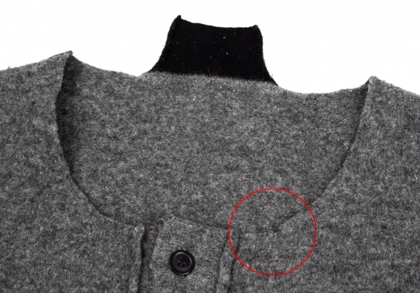 ワイズY's ウールニットノーカラージャケット 濃グレー2_少し裂けがあります。