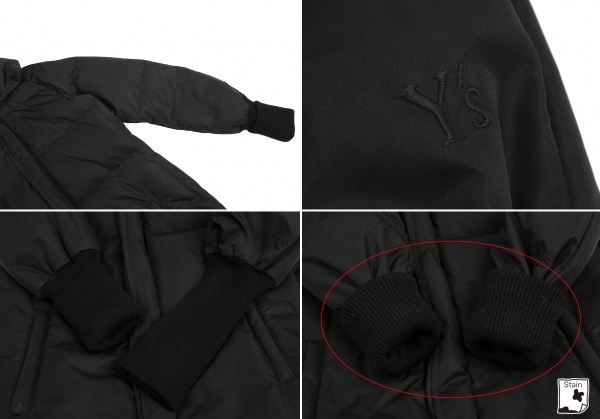 ワイズY's リブ切替ダウンコート 黒1_袖裏に汚れがあります。