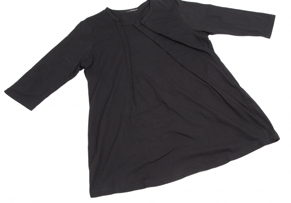 ワイズフォーリビングY's for living コットンタックデザイン五分袖Tシャツ 黒M位_画像7