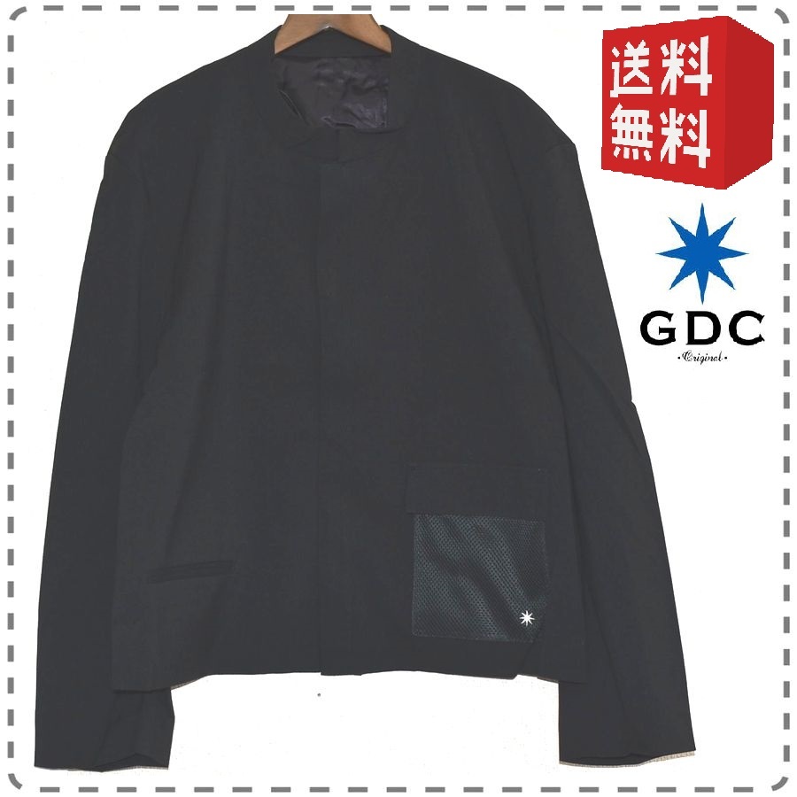 GDC ジーディーシー 日本製 ノーカラージャケット マオカラー ブルゾン ジャンパー 黒 メンズMサイズ 本州送料無料 A167_画像1