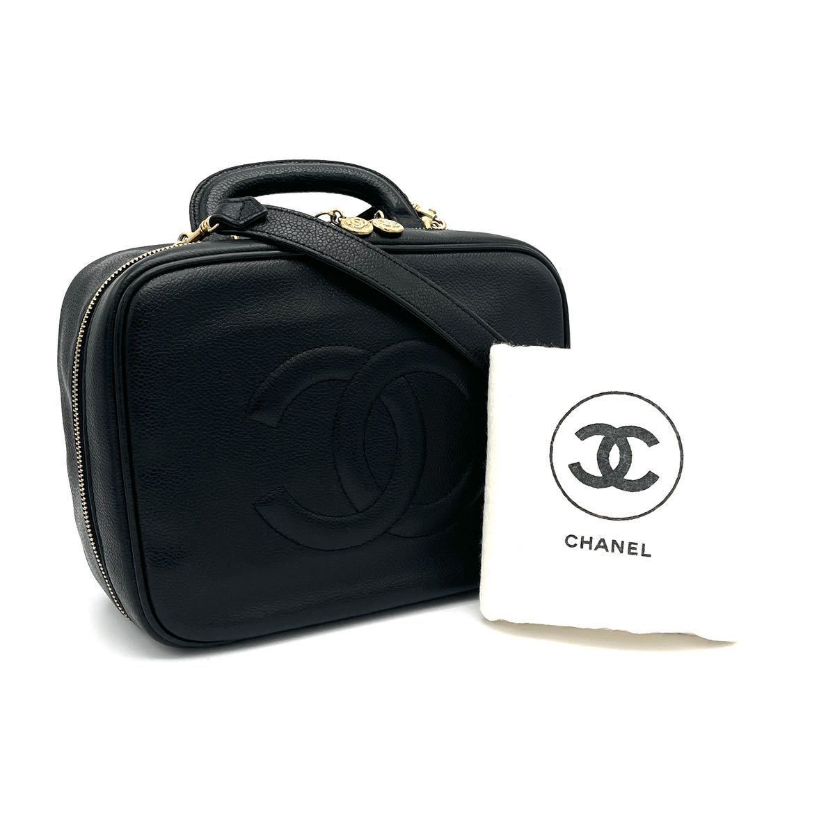 美品 CHANEL シャネル デカ ココマーク 2way キャビアスキン ハンド ショルダー バニティ バッグ D1144N_画像1