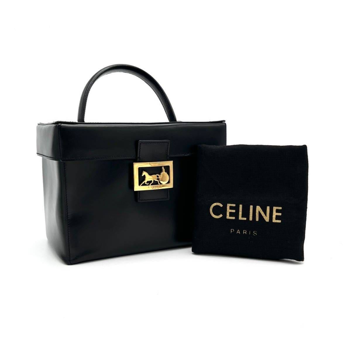 美品 CELINE セリーヌ 馬車 金具 ボックス カーフ ハンド バニティ バッグ dD0107N