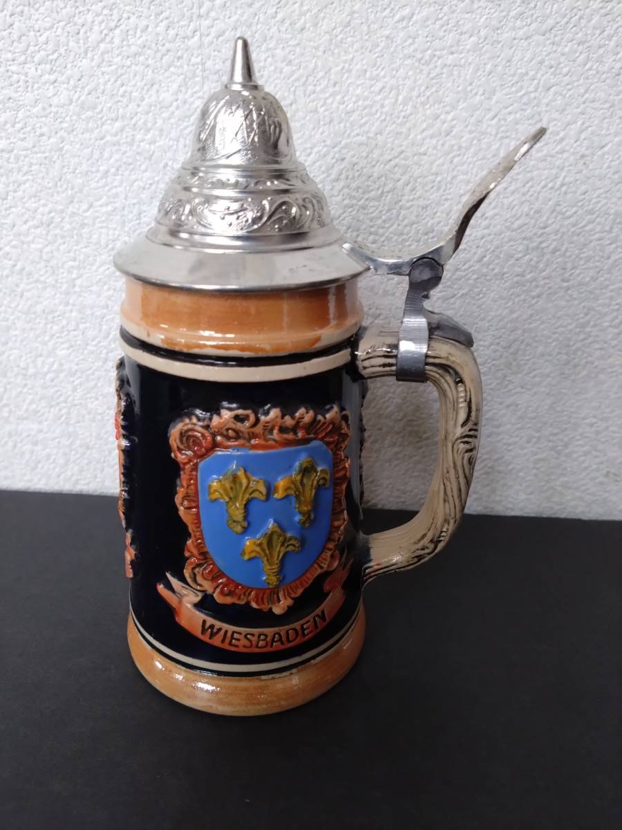 ドイツ　ビール陶器　蓋付き　レトロ　高さ約18cm（蓋含む）　中古品_画像2