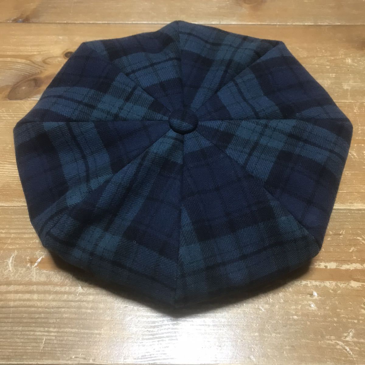 ハンドメイド　ビッグキャスケット　ブラックウォッチ　タータンチェック　ネイビーグリーン系　コットンネル　60cm 完成品　ココナッツ
