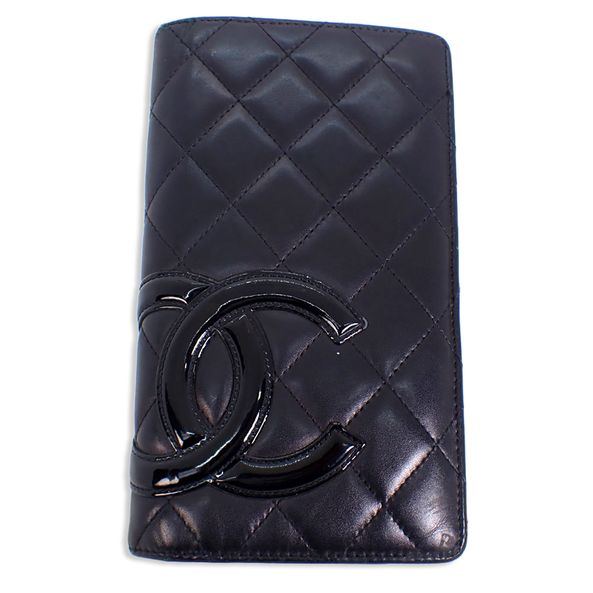 【中古】CHANEL/シャネル カンボンライン ブラックｘピンク 長財布[b30-52］