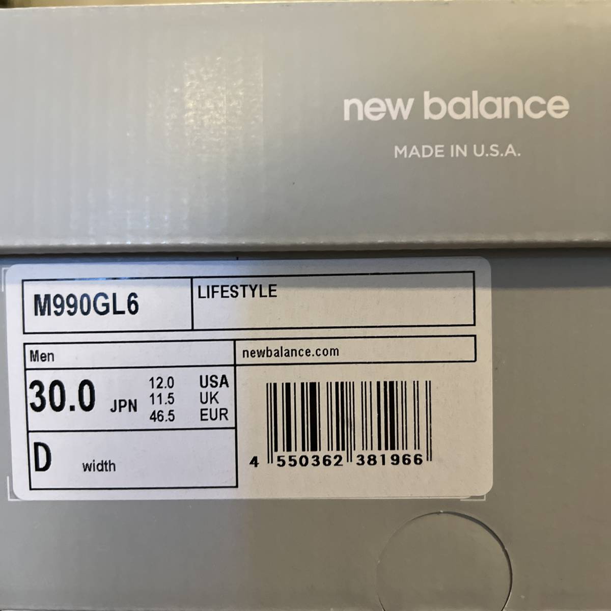 【未使用品】NEWBALANCE ニューバランス 990V6 GL6 US12 30cm Dワイズ MADE IN USA_画像7