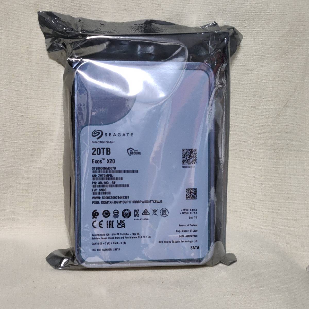 【T9MPDJ】SEAGATE Exos X20 ST20000NM007D HDD 20TB 修理交換品_画像1