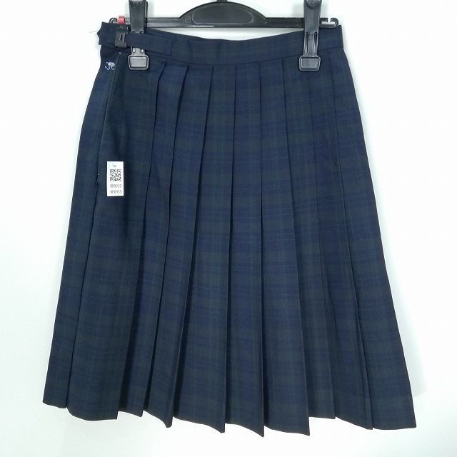 1円 スクールスカート 夏物 w63-丈58 チェック 静岡浜松湖東高校 プリーツ 学生服 制服 女子 中古 HK0939_画像2