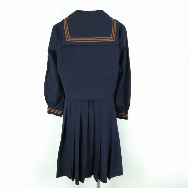 1円 セーラー服 スカート スカーフ 上下3点セット 大きいサイズ 冬物 茶3本線 女子 学生服 東京関東国際高校 紺 制服 中古 ランクC EY1060_画像2