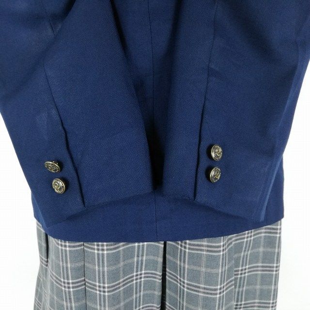 1円 ブレザー チェックスカート 紐タイ 上下4点セット 165A 大きいサイズ 冬物 女子 学生服 東京立川第二中学 花紺 中古 ランクC EY1066_画像3