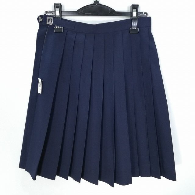 1円 スクールスカート 夏物 w66-丈53 紺 中学 高校 プリーツ 学生服 制服 女子 中古 HK1793_画像2