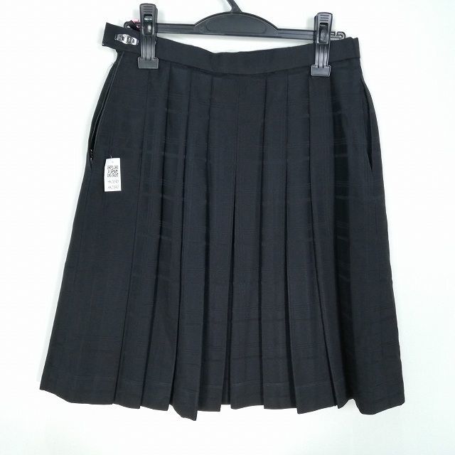 1円 スクールスカート 大きいサイズ 冬物 w72-丈56 チェック 中学 高校 プリーツ 学生服 制服 女子 中古 HK2040_画像2