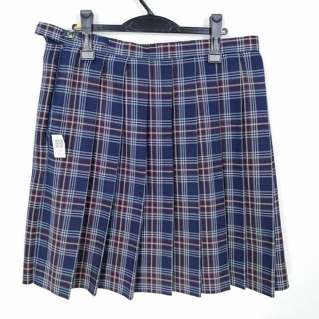 1円 スクールスカート 大きいサイズ 冬物 w80-丈56 チェック 中学 高校 プリーツ 学生服 制服 女子 中古 IN0023_画像2