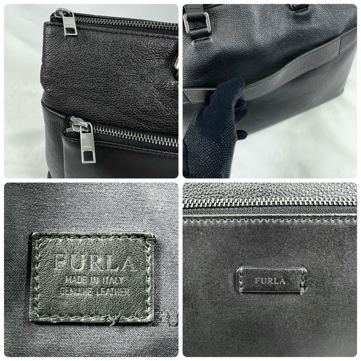 美品 フルラ【オールレザー ユリッセ 2way】FURLA ショルダー トートバッグ ブリーフケース A4 PC 黒 肩掛け クロスボディ シボ革 ビジネス_画像10