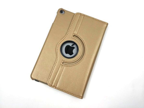 iPad mini 5用 カバー PUレザー+ハードケース 回転 スタンド ゴールドの画像2