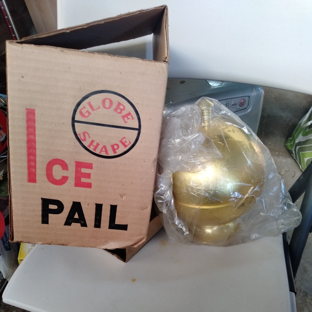  ведерко для льда лёд ICE PAIL GLOBE SHAPE античный retro глобус способ Gold цвет не использовался пластик 