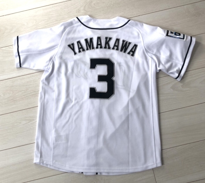 山川 穂高 ライオンズ ユニフォーム 刺繍 JERSEY 白 ネイビー 西武 Majestic 製 ホーム SEIBU LIONS プロ 野球 NPB や ホークス 好きに も_画像1