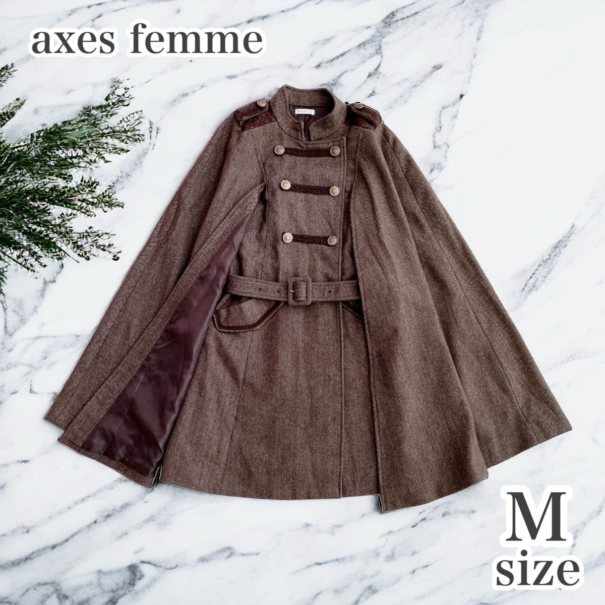 【最終値下げ】axes femme/アクシーズファム/ナポレオンマント風/コート/茶色 冬 ポンチョ