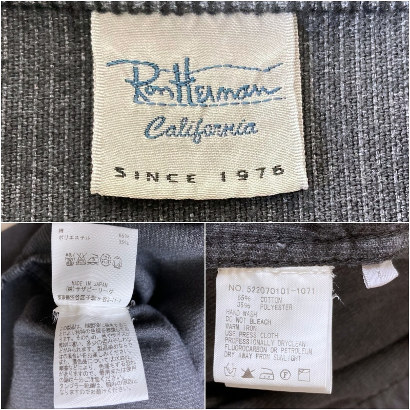 美品 RonHerman California ロンハーマン T/Cコーデュロイウエスタンシャツ 黒 L 日本製 オーバーダイ加工 銅製ボタン R.H.Vintage 送無料_画像10