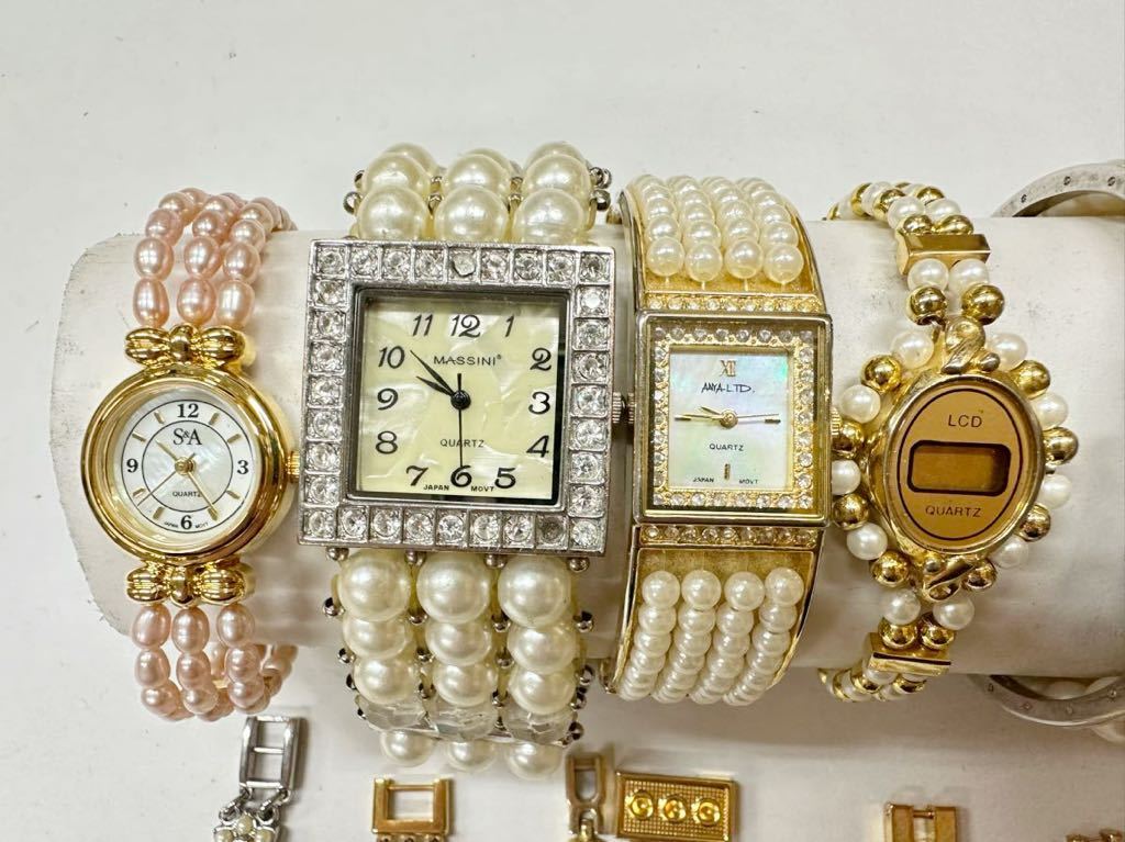 真珠系 パールタイプバンド 20個 点 個 宝石宝飾ストーン アクセサリー まとめて レディース 腕時計 大量 セット 599g ジャンク A43_画像2