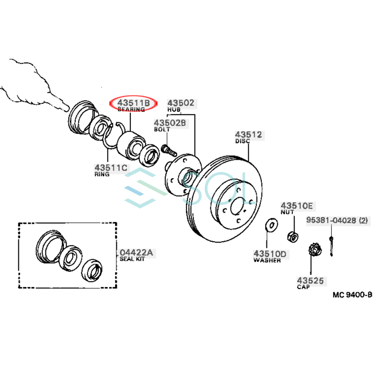  Toyota Carina (CT170G CT170 AT175 CT176V ST180 ST181 ST182 ST183 ST190 ST195) передний ступица подшипник левый правый общий 90369-38003