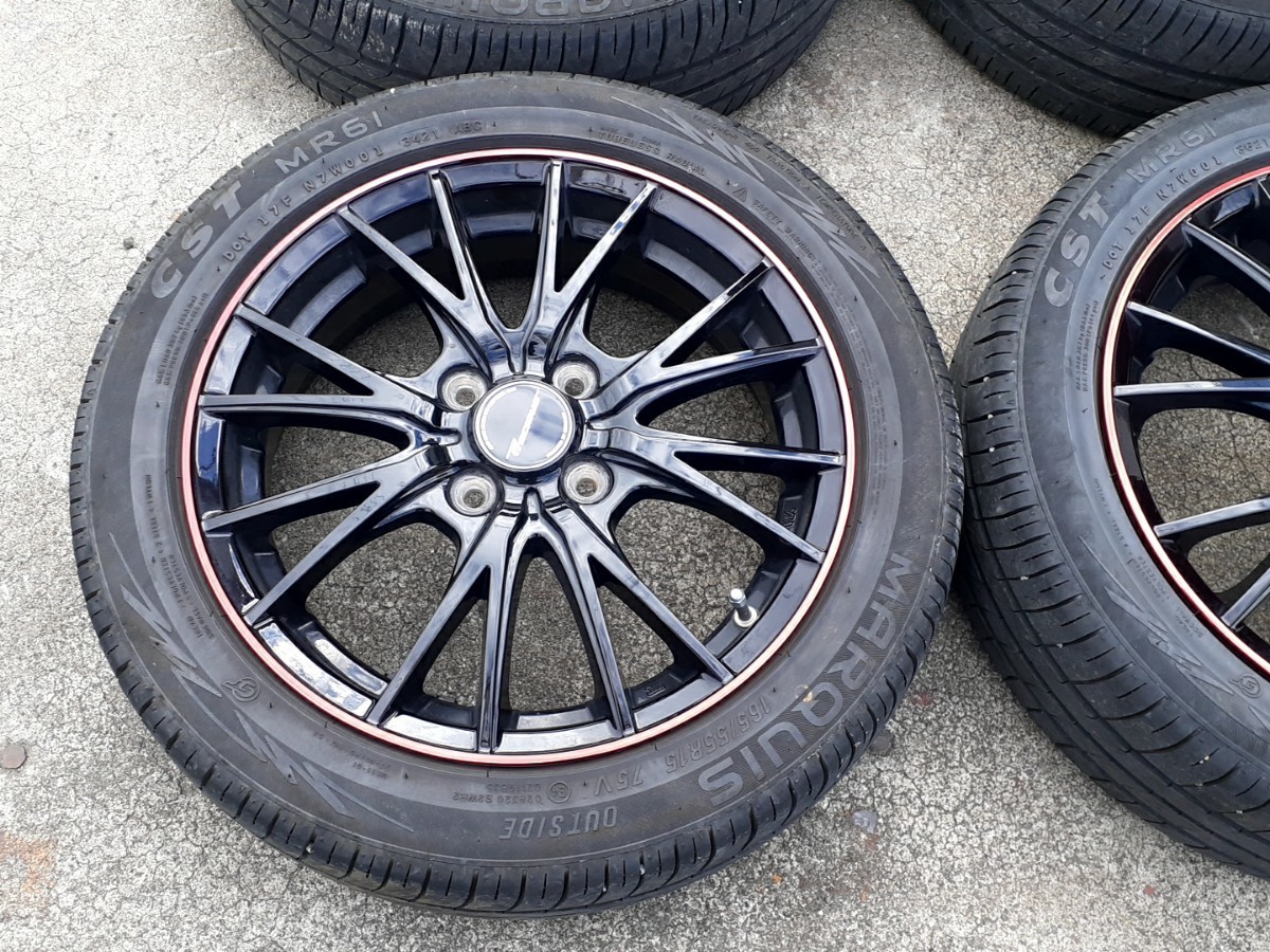 HOTSTUFF Precious アルミホイール 4本セット 15×4.5J PCD100 4H 4穴 オフセット+45 ハブ径約67mm タイヤ付属 165/55R15 五分山程度_画像4