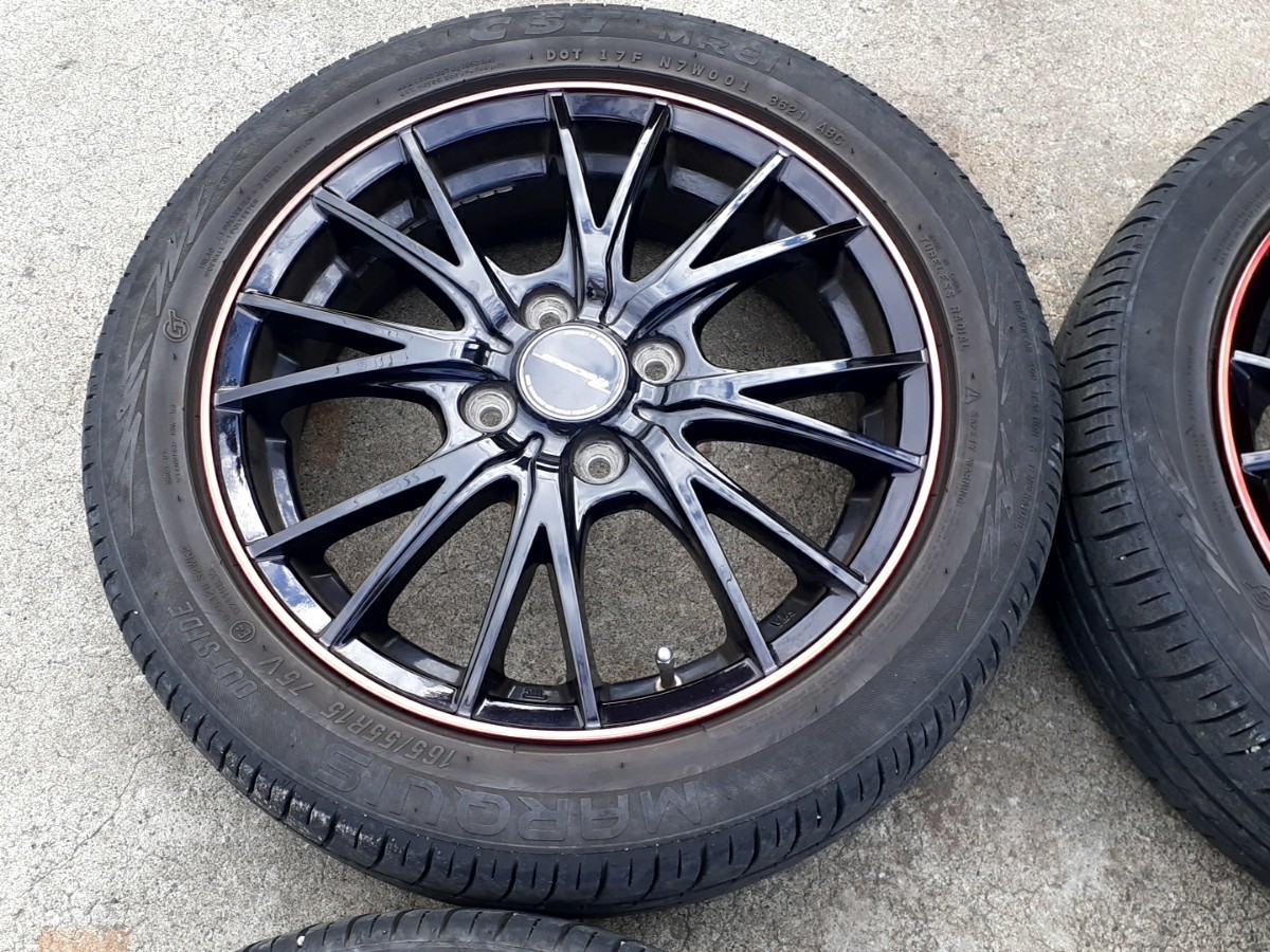 HOTSTUFF Precious アルミホイール 4本セット 15×4.5J PCD100 4H 4穴 オフセット+45 ハブ径約67mm タイヤ付属 165/55R15 五分山程度_画像2