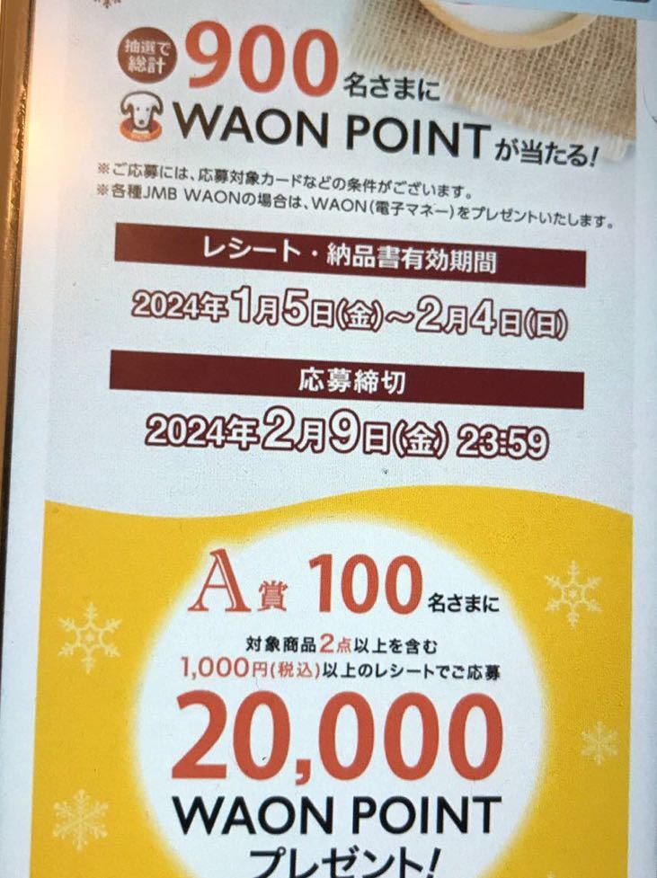 レシート懸賞　20000WAONポイント100名様に当たる！応募　イオン　冬のヨーグルトフェア_画像1