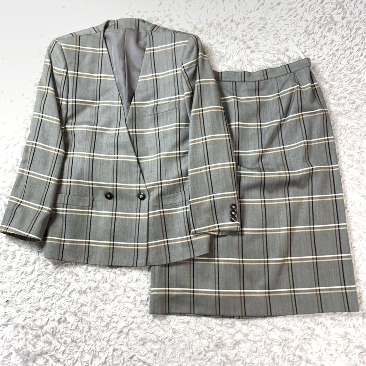 バーバリー セットアップ スーツ チェック グレー ジャケット スカート 11AR YA5756_画像1
