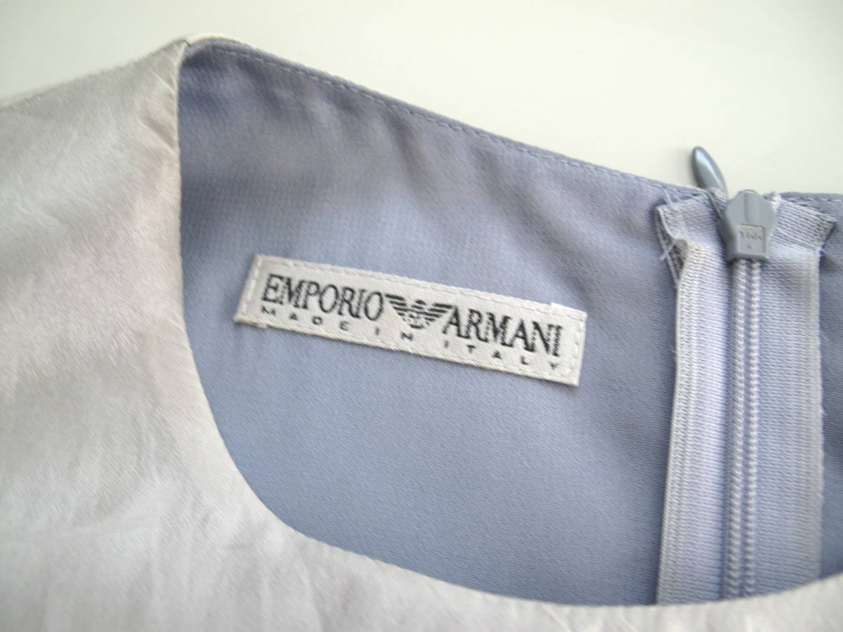 **EMPORIO ARMANI エンポリオ アルマーニ 袖なし薄手シルクワンピース アイスブルー 38_画像4