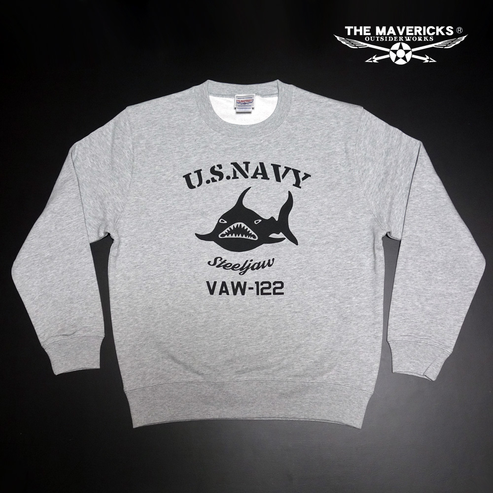 THEMAVERICKS ブランド ミリタリー スウェットトレーナー XL メンズ 長袖 10oz 厚手 裏起毛 NAVY 米海軍 SteelJaw ジョーズ 杢グレー_画像3