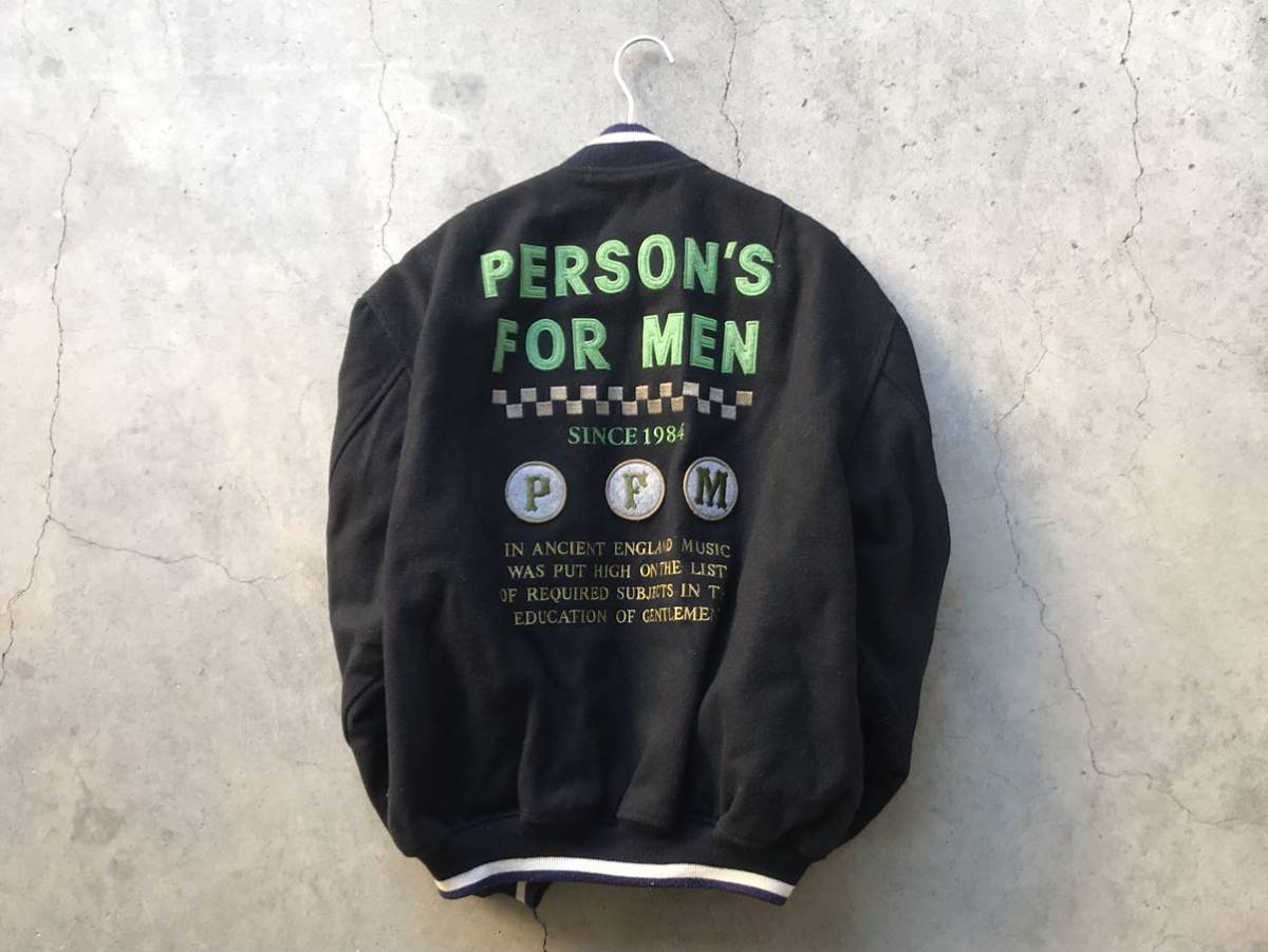 当時物 PERSON'S FOR MEN スタジャン パーソンズ メンズ ブルゾン ファラオジャケット 刺繍 ワッペン 黒 ブラック_画像3