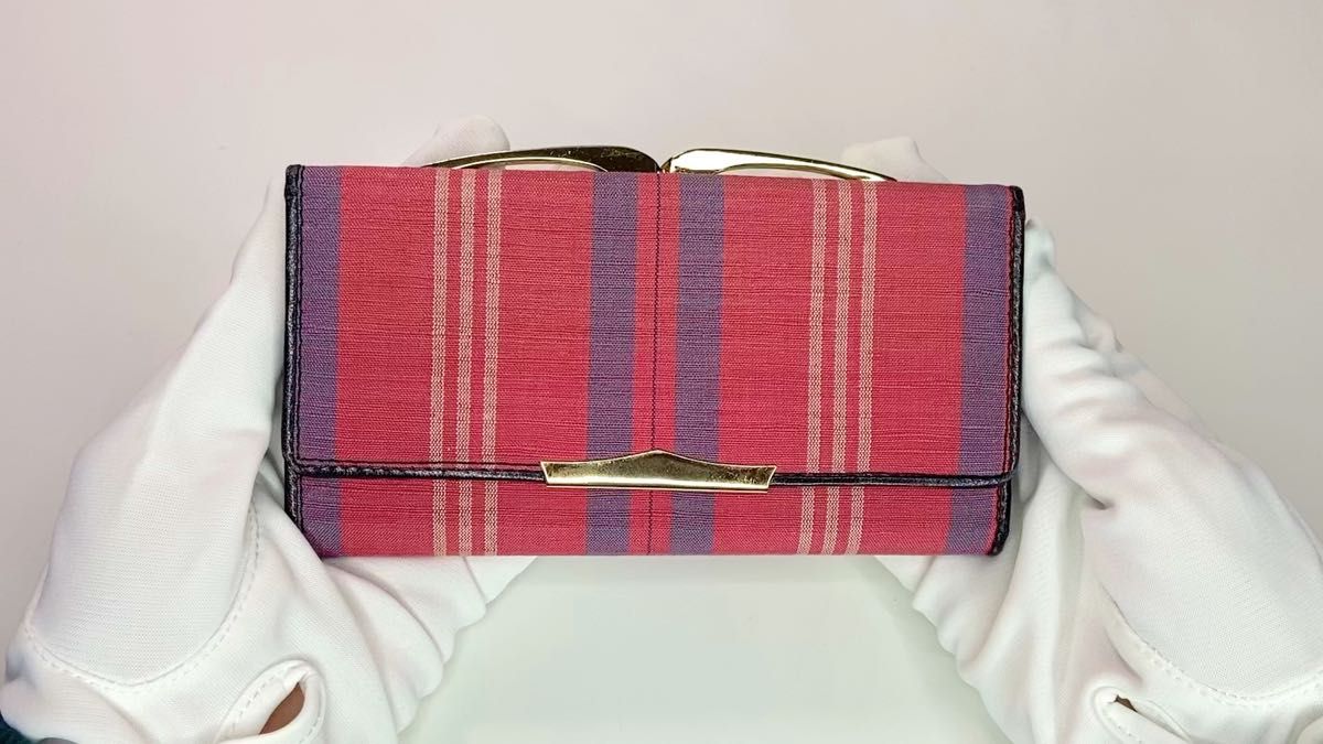 美品 薄型 コンパクト 和柄 ピンク 三つ折り 財布