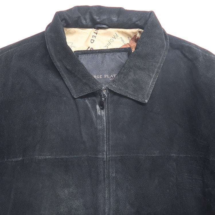  old clothes 90 period SERGE PLATINI suede leather jacket black inscription :3XL gd312240n w31224