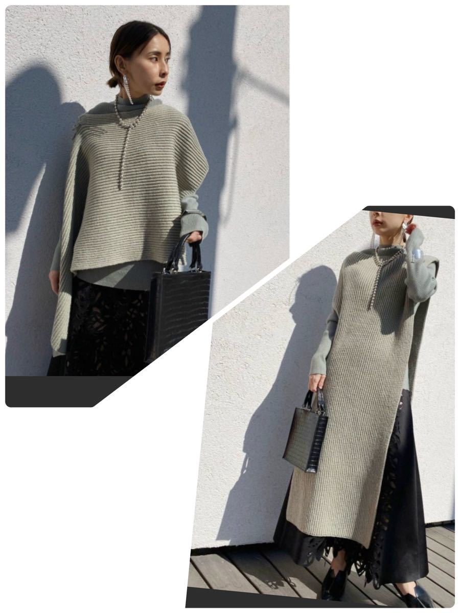 ameri vintage 4waymuffler LAYERED Knitセージグリーン美品　縦横アレンジ可愛いお値打ち価格