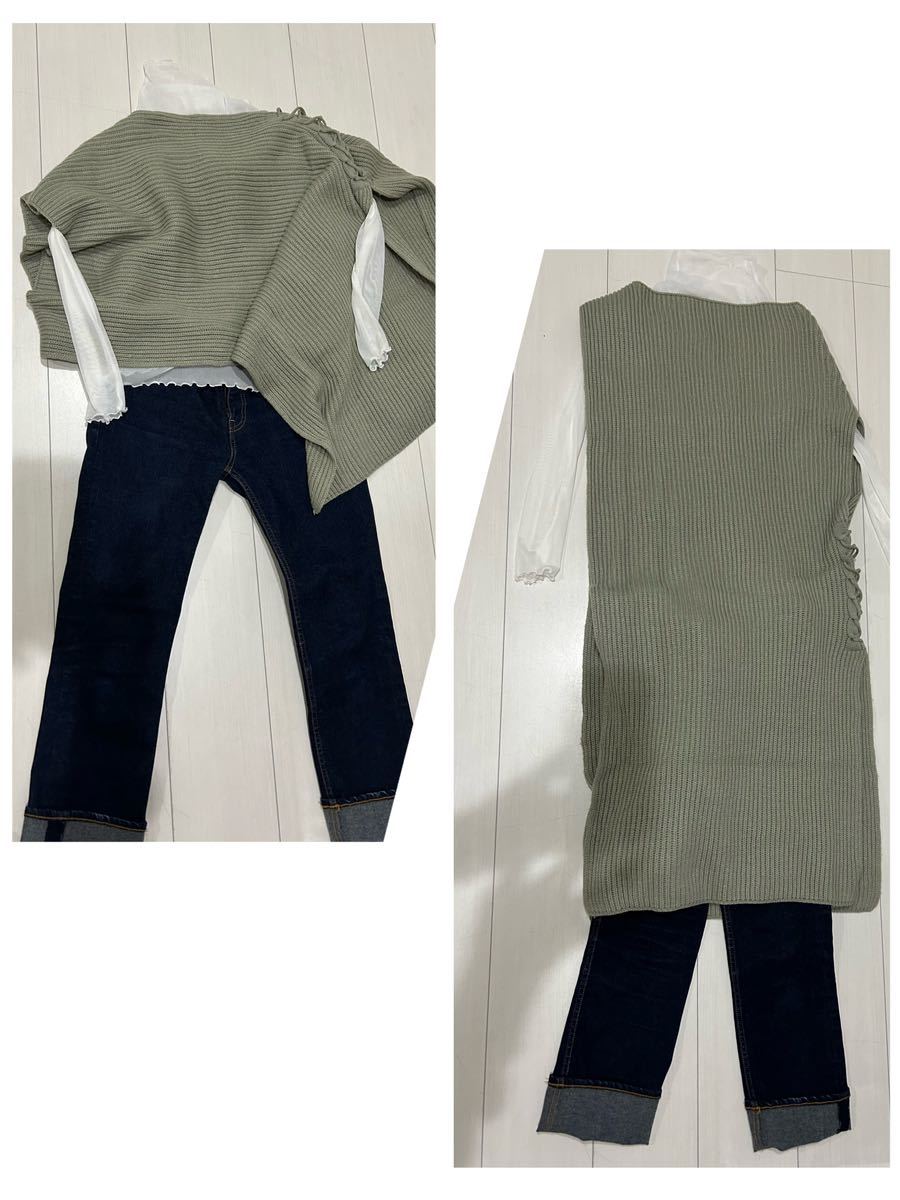 ameri vintage 4waymuffler LAYERED Knitセージグリーン美品　縦横アレンジ可愛いお値打ち価格