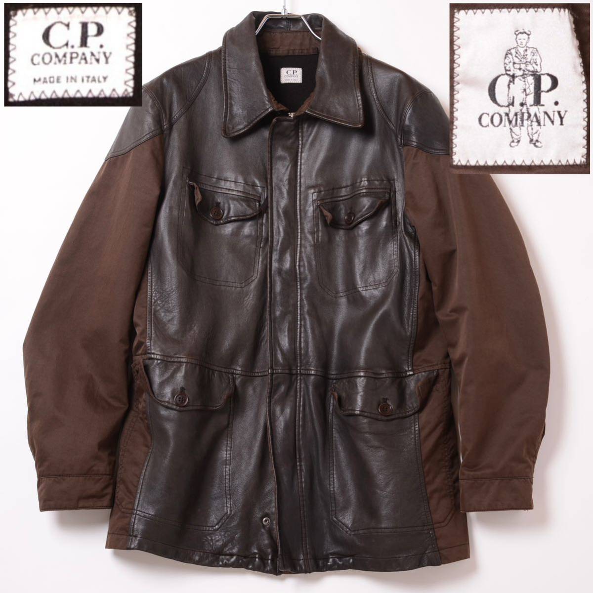 90s アーカイブ C.P.COMPANY MASSIMO OSTI レザー 切替コート 48 シーピーカンパニー マッシモオスティ ビンテージ