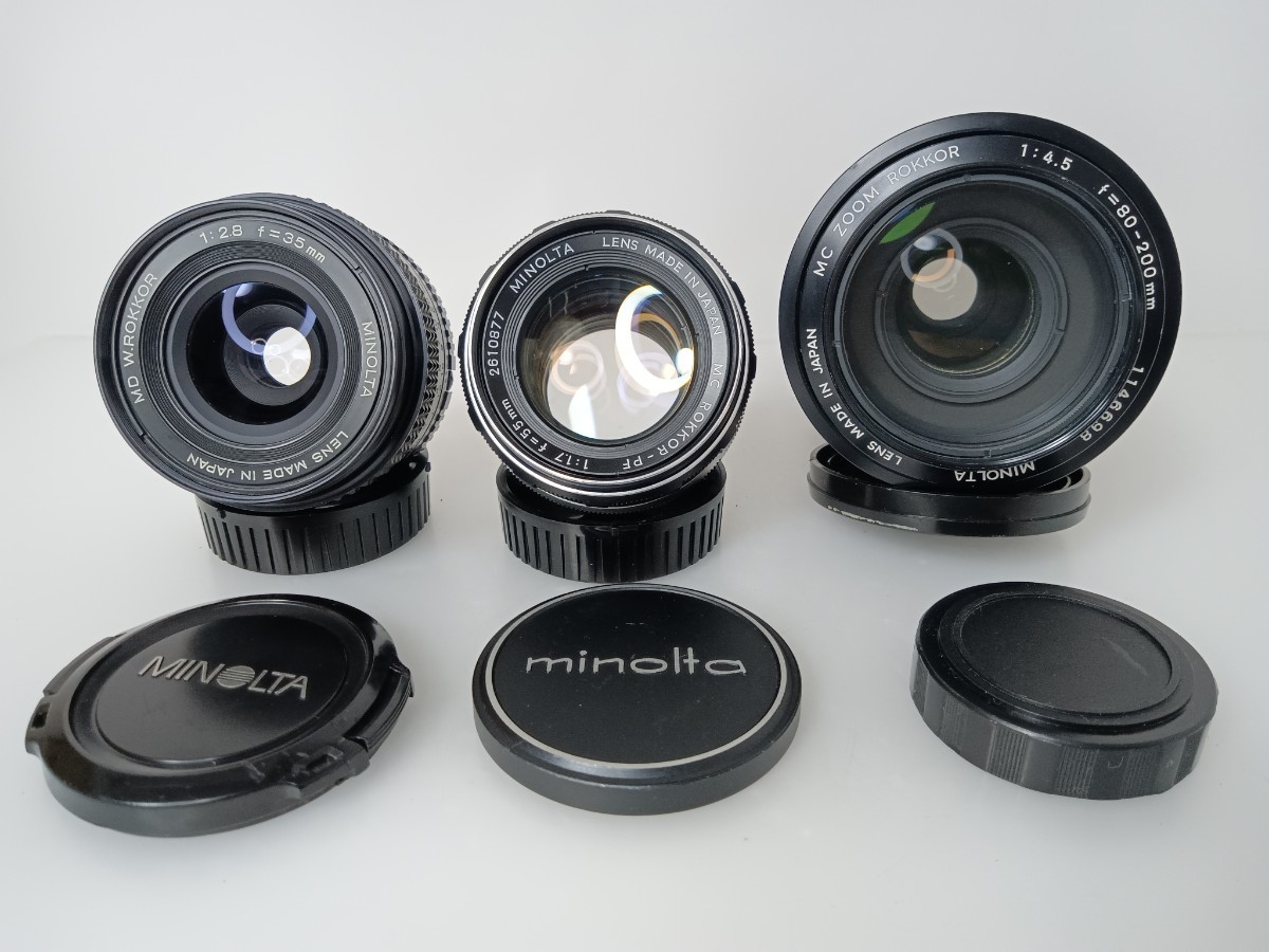 MINOLTA ミノルタ MC ROKKOR-PF 55mm f1.7 レンズ LENS 単焦点レンズ+MD W.ROKKOR 35mm F2.8+ MC zoom ROKKOR f/4.5 80-200mm MD 野18_画像1
