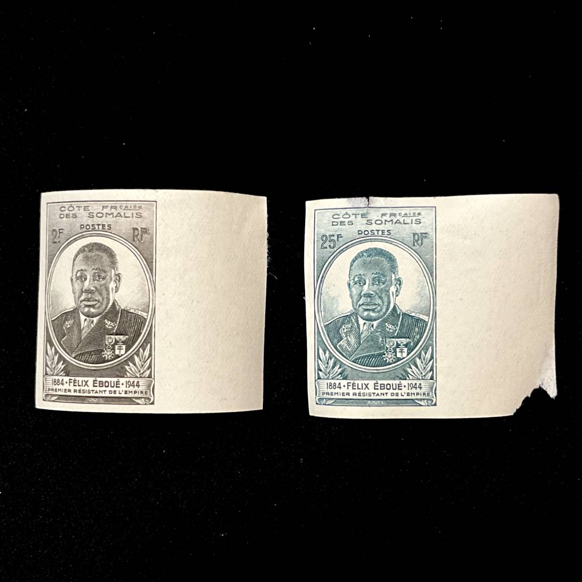 旧フランス領期ソマリランド 切手図案「ガウベルノール・エブエ」切手シートによる試し刷り切手 １９４５年（通常版切手の発行年_画像1