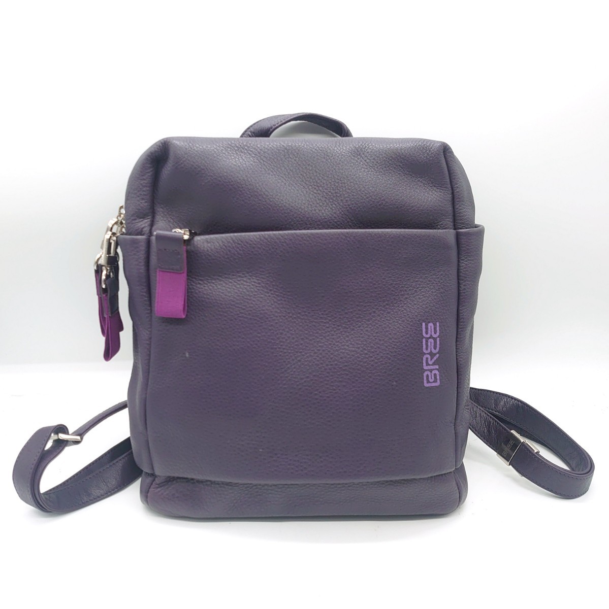 BREEb Lee all leather rucksack Day Pack briefcase belt purple navy brand Logo retro Vintage tp-23x1206
