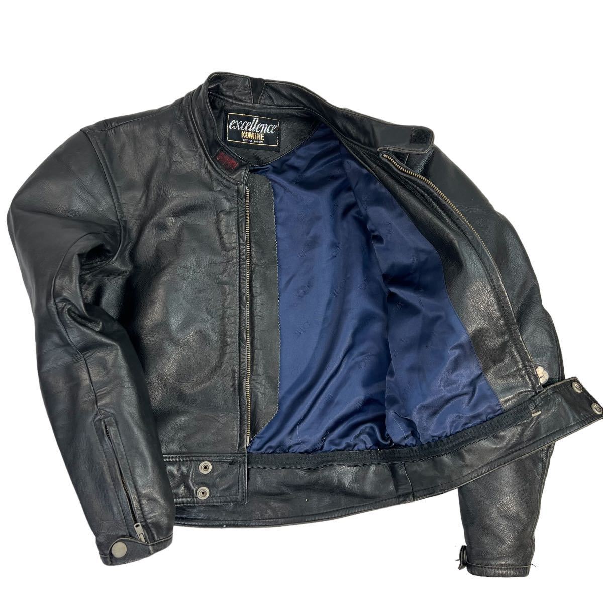  прекрасный товар KOMINE Komine кожа костюм размер M-L соответствует черный все кожа выставить мотоцикл одежда vintage потертость иметь натуральная кожа редкий A3114